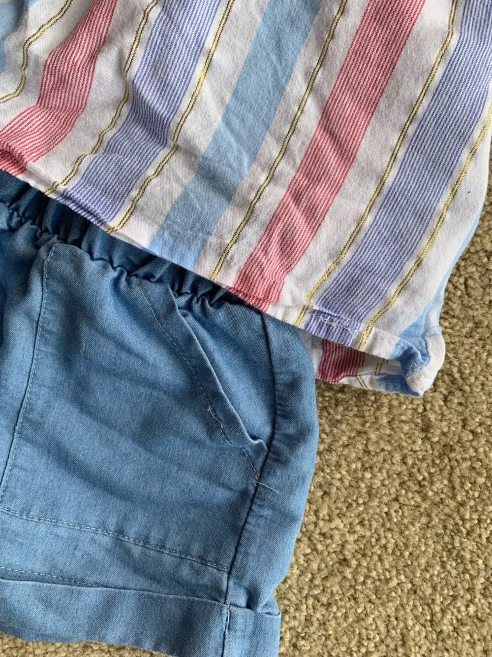 Striped Pastel Tank Top with Chambray Shorts Set - Picture 2 of 3